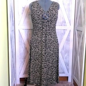 Style & Co. Black / Tan Floral A-line Sleeveless Dress Large
